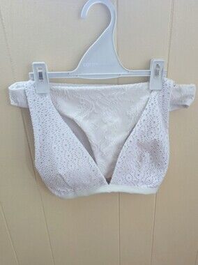 COTTON ON BODY White Embossed Swimming Suit Golden Tone Hardware Top XS Bottom S